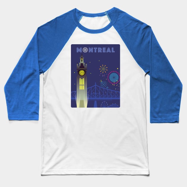 Montreal - Clock Tower Baseball T-Shirt by aglomeradesign